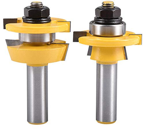 KATUR Schienen- und Holmfräser-Set, Nut- und Federfräser-Set mit 1/2 Zoll Schaft Holzbearbeitung Fräsen Zapfenschneider (1/2 Schaft 1.61 Breite)