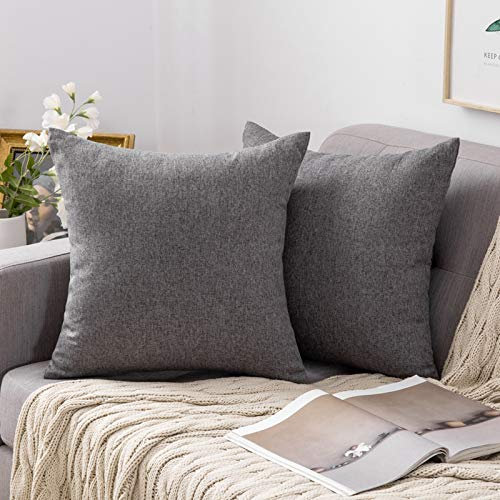MIULEE 2er Set Kissenbezüge Kissenhülle Leinen-Optik Kissenbezug Dekokissen Dekorativ Weich Sofakissen Couchkissen für Sofa Schlafzimmer mit Verstecktem Reißverschluss 60x60 cm Dunkelgrau