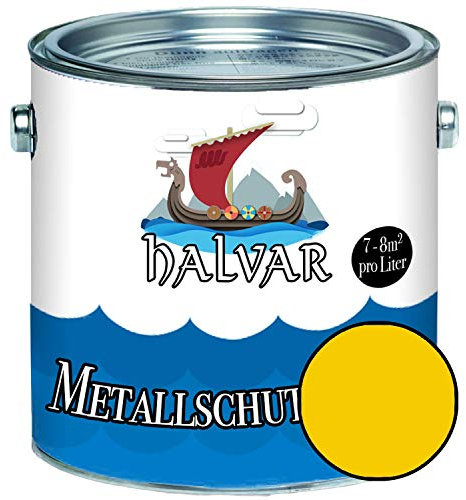 Halvar Metallschutzlack GLÄNZEND Gelb RAL 1000-1037 Metallfarbe besonders robuster Kunstharzlack Wetterbeständig & perfekter Langzeitschutz Metall (5 L, RAL 1021 Rapsgelb)