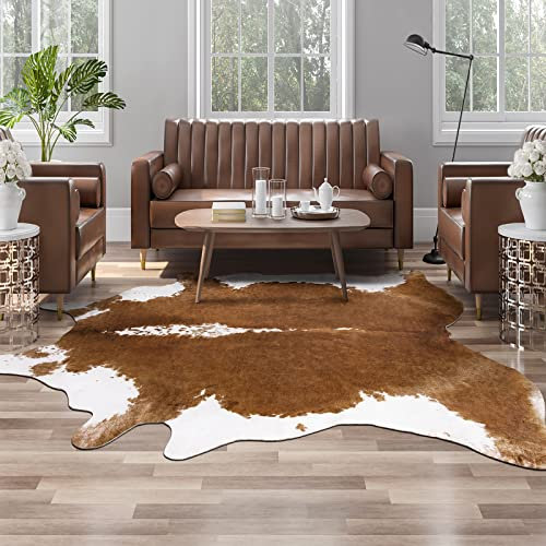 AROGAN Premium-Teppich aus Rindsleder, 1,2 x 150 cm, robust und groß, Kuhdruck, geeignet für Schlafzimmer, Wohnzimmer, Westerndekoration, Kunstfell, Tier, Kuhfell-Teppich, Braun