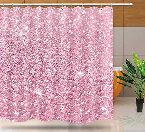 NTETSN Rideau de douche Bokeh rose à paillettes, particules texturées à effet de lumière floue (non scintillante), rideau de douche en tissu imperméable de couleur unie avec crochets, 183 x 183 cm
