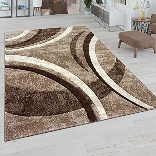 Paco Home Teppich Wohnzimmer Kurzflor Vintage Handgearbeiteter Konturenschnitt 3D Optik, Grösse:240x330 cm, Farbe:Braun