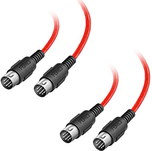 FORE 5m 2-Pack Male to Male 5-Pin DIN MIDI Cable Compatible with MIDI Keyboard/Synthesizer/Guitar Multi Effects/Audio Interface/Audio Mixer/Auido Amplifier/External Sound Card/Red 5m (2 Pack)