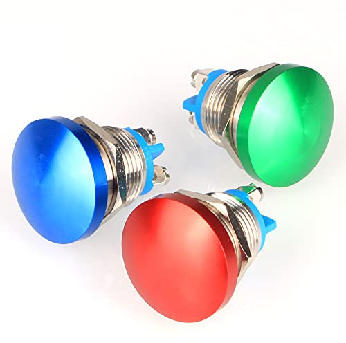 Gebildet 16mm 3V-6V-12V-24V-36V-110V-220V-380V/3Amp Momentan Metall Pilzkopf Drucktaster Industrie Ausrüstung, Montageplatten in Operationssälen und Verteilerkästen, Federrückzug (3er Pack)