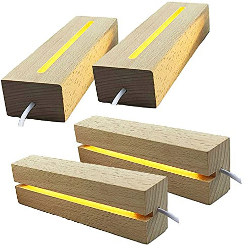 CDIYTOOL - Base de exhibición de luces LED, base iluminada de madera de escritorio, adorno decorativo para placa acrílica de bricolaje, blanco cálido, paquete de 4