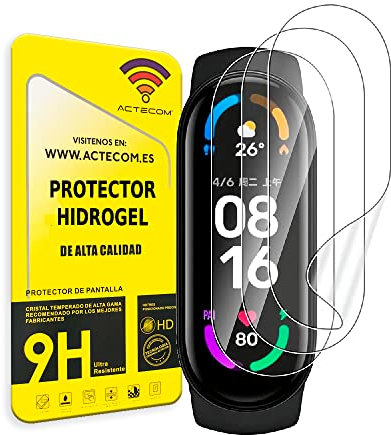 actecom Pack de 3 Protector de Pantalla TPU Hidrogel compatible con Xiaomi Mi Band 6 Flexible Membrana Lámina Protectora Cubierta Protectora (3 uds.)