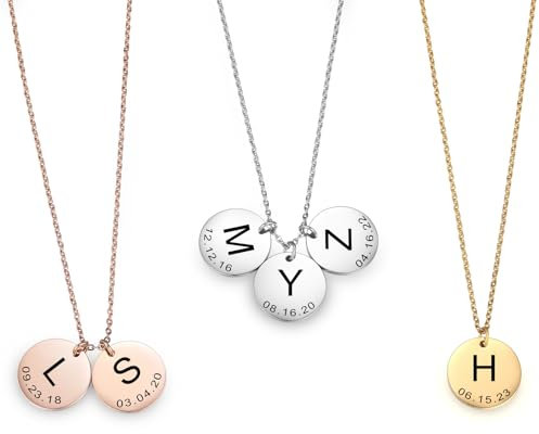 INBLUE Personalisierte Runde Scheibe Halskette für Frauen Gravierte Initiale/Datum Halskette Optional mit Geschenkbox Silber/Gold/Rosegold Charme Halskette Schmuck Geschenke für Frauen - Anpassen