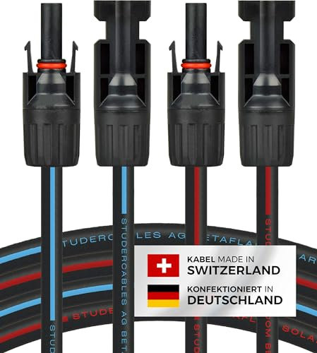 Solarkabel 2 x 10m 4mm² mit Solarstecker (1/2/3/5/8/10-30m, 4mm²/6mm²) Solar Stecker Solarleitung Verlängerungskabel PV Kabel (inkl. 0% MwSt. gem. § 12 Abs. 3 UStG) Solaranlage Solarpanel Verlängerung