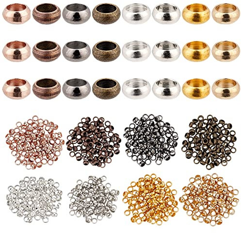 PandaHall 800 Stück Rondelle Quetschperlen 4 mm 8 Farben Schiebeverschlüsse Stopperperlen Messingschnur Endstopper Zwischenperlen Crimpzubehör Für Die Schmuckherstellung