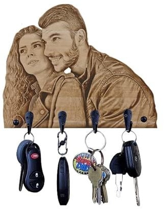 Porte-CléS Personnalisé avec Cadre Photo pour Décoration Murale, Suspension en bois pour DéCoration D'Intérieur Rustique, Support de Rangement de Clés avec 4 Crochets, Panneau Familial Décoratif