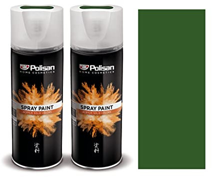 Polisan Spray Paint | Naphta Green | Perfect for Radiator, Plastic, Fabric, Metal, Wood, Bike, Marking | 2 x 400ml | RAL 6002 | Double Pack