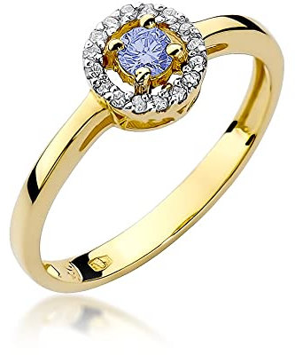 MARKO Damen Goldring mit 0,15 Karat Tansanit - Gold-Diamant-Verlobungsring - 14 Karat Gold (585) - Goldring für Frauen (Tansanit, 69 (22.2))