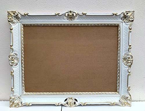 Gemälderahmen Barock Bilderrahmen 50x70 cm Werbetafel Menütefel rechteckig posterrahmen Bilderrahmen Groß Xxl Rahmen Antik Rahmen 90x70cm Plakatrahmen Hängerahmen Spiegelrahmen (WEIß-GOLD)