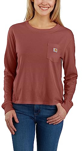 Carhartt Relaxed Fit Leichtes Langarm-T-Shirt mit Tasche für Damen, Braun, L