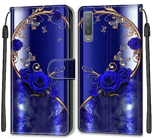 Handyhülle für Samsung Galaxy A7 2018 Hülle Rose | Premium Klappbar Ledertasche mit Magnetverschluss, Kartenfächern & Standfunktion, robuste Schutzhülle für Samsung A7 2018