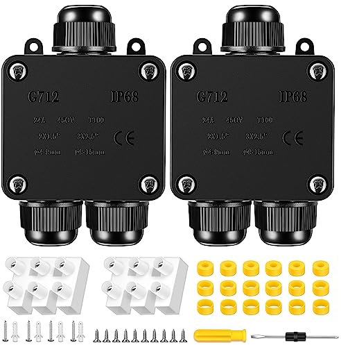 Abzweigdose Wasserdicht IP68, Rhitchy Kabelverbinder Erdkabel Elektrischer Außen Verteilerdose, 3 Wege Verbindungsdose M25 Kabelverschraubung Ø 4mm-15mm Kabel Wasserdichte Verbinder (2 PCS)