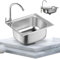 QARIDO Fregadero de cocina pequeño, fregadero de acero inoxidable de un solo recipiente, caravana, para montaje bajo techo y montaje empotrado, escurridor reversible con clips para tuberías de desagüe