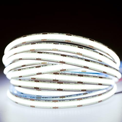 Lumiled LED Streifen 5M, 1920 LEDs 12V kaltweiß 6500K, 50W NEON LED Strip, COB LED Band IP33, Hohe Helligkeit 5500 lm Selbstklebend, Lichtband für Innenbereich Heim Küche Deko, ohne Netzteil