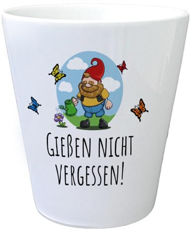 speecheese Gartenzwerg Blumentopf mit Spruch Gießen Nicht vergessen lustiges Motiv Blumen Übertopf Schmetterling für Gartenparty Fenstersims und Gartenarbeit Gnom Gartenzwerge