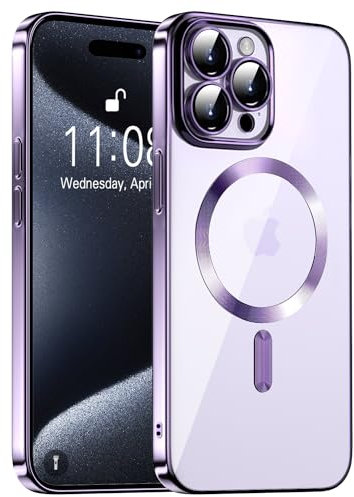 KPPIT for iPhone 15 Pro Case 6.1“, Compatible with MagSafe, Slim Clear Magnetic Case Scratchproof and Shockproof with Camera Protection - Purple