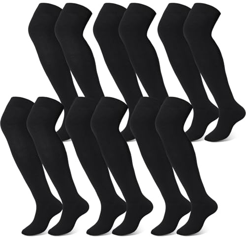 Hicarer 6 Pairs over Knee Football Socks Tube L Black
