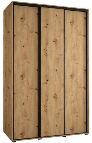 MEBLE KRYSPOL Davos 1 150 Schlafzimmerschrank mit DREI Schiebetüren - Moderner Kleiderschrank mit Kleiderstange und Regalen - 235,2x150x60 cm - Artisan Artisan Schwarz