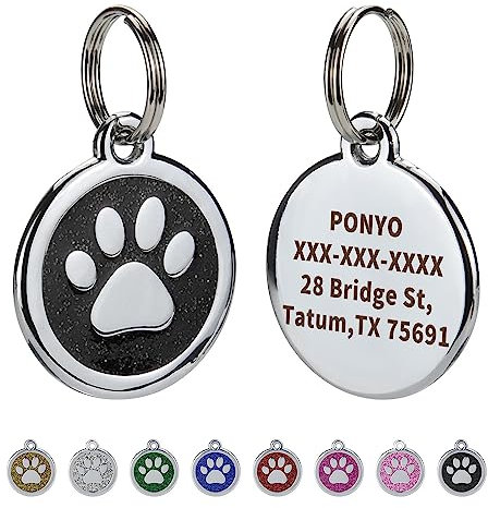 Personalisierte Haustier-ID-Tags für Hunde und Katzen, benutzerdefinierte Laser gravierte Name und Nummer, Zink-Legierung nette Pfote geformte Hundehalsband-ID-Tag. (Schwarz)