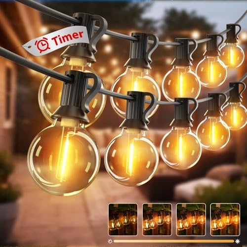 btfarm 2 Paquete 72M Guirnalda Luces Exterior Enchufables,Regulable & Temporización,100+6 G40 LED Guirnaldas Luminosas de Exterior,IP44 Impermeable para Jardín, Patio, Fiesta,Terraza, Blanco Cálido