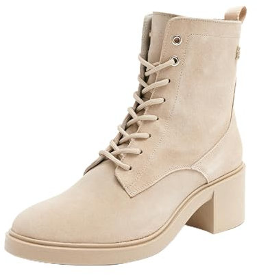 Tommy Hilfiger Donna Stivali Suede Mid Heel Laceup con Tacco, Beige (Beige), 41