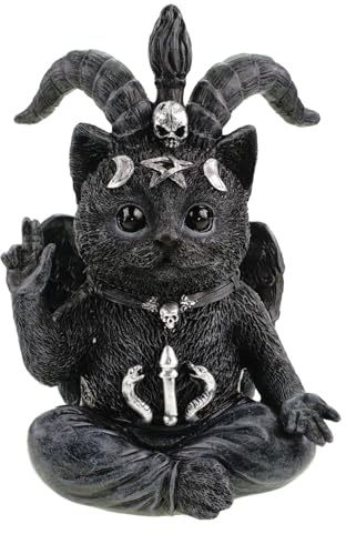 Kremers Schatzkiste Baphomet Katze Schwarz/Silber 19 cm Dekofigur Polyresin Okkult Gothic Geschenk
