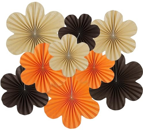 SUNBEAUTY Brown Paper Flowers Decorations - 9pcs Classroom Decor Wall Fans & Floral Backdrop