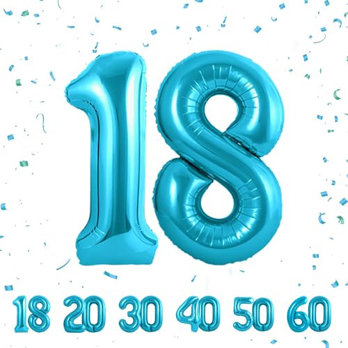 Zahlen luftballon 18 jahre | Blau Folienballon-4018 Geburtstagsdeko -18 Ballon Zahl Deko zum Geburtstag fliegt mit Helium 18.Geburtstag für Männer Frauen 18.Geburtstagsparty Jubiläum