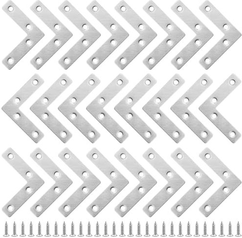 Flat Corner L Shape Plate, 24 Pcs Flat Right Angle Bracket, Stainless Steel Repair Brace Support with Screws for Furniture Desk Table Shelf, Joining Mending Plates Connector(60mm*60mm)