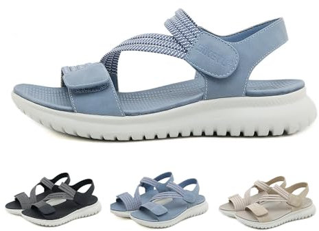 GYCF Sandales Femme Été Confortable Plate Chaussures,Antidérapantes Chaussures Été Nu Pieds à Talons Plates à Bouts Ouverts Plage Semelle Confortables,Bleu,39EU