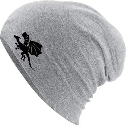 Huuraa Slouch Beanie Drache Silhouette Geschenk | Erwachsenen Wintermütze Baumwolle und Elasthan Mütze Geschenkidee doppellagige Baumwollmütze