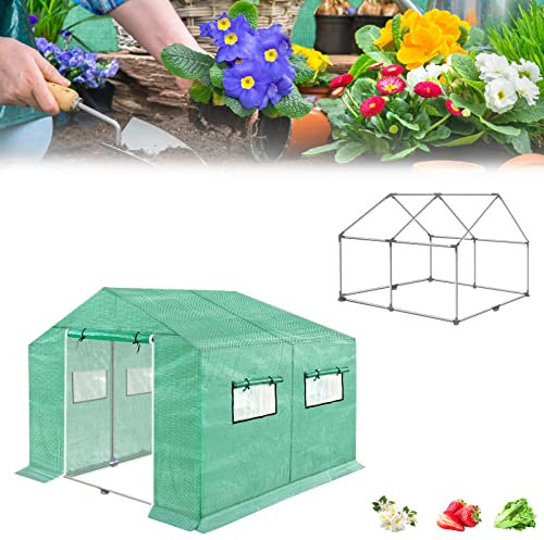 HENGMEI Gewächshaus Aluminium Foliengewächshaus für Außenbereich 3 x 2 x 2 m Gewächshaus-Kit mit Tunnel Tür und Fenstern für Garten Pflanzenanbau, Grün