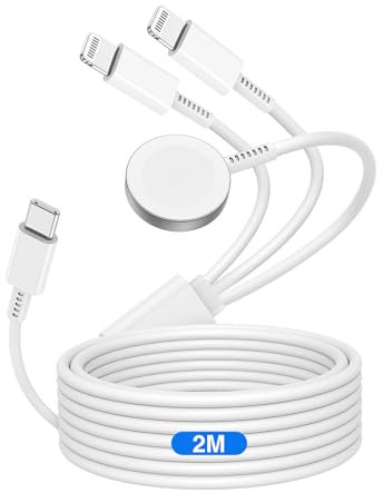 Qzvoo 3 in 1 Ladekabel für Apple Watch und iPhone 1M, [MFi Zertifiziert] USB C Schnellladekabel für iWatch Serie 10/9/8/7/6/5/4/3/Ultra/Ultra2/SE & iPhone 14/13/12/11 - Weiß