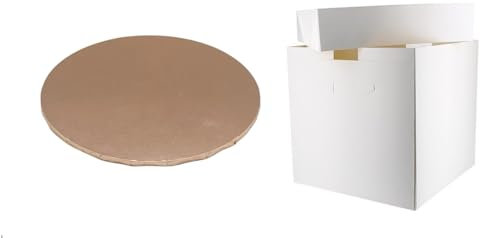 Art of cake® 10 Rose Gold Glossy Masonite Cake Board (5mm) and White Tall Cake Box (10)
