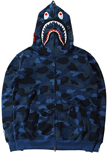 NIUVOO Shark Hoodie Herren Camo Shark Print Jacke Langarm Sweatshirt Camouflage für Männer Teenager