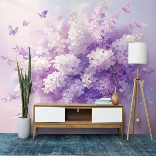 Panorama Carta da Parati Murale 200 x 140 cm (WxH), Pianta Fiore Viola Lilla Carta da Parati Fotografica, Viola Carta da Parati Murale, Adesivo da Parete Poster Decorativo con Effetto 3D