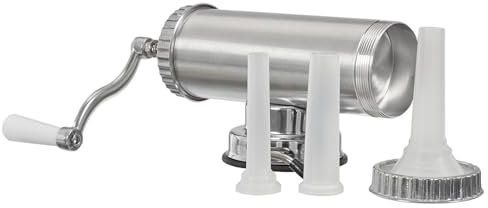 Macchina per salsicce professionale in acciaio inox con 3 beccucci – Insaccatrice manuale/riempitrice per carne – Insaccatore a manovella per salsicce fatte in casa – Argento