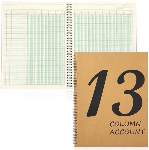 2 Stück 13 Spalten Buch, 21,6 x 27,9 cm, Spaltenblock, Säulenblock, 13 Spalten, hochwertiger Analyseblock, Kraftpapiereinband, 100 Seiten für den persönlichen Gebrauch, kleine Unternehmen (50 Blatt)