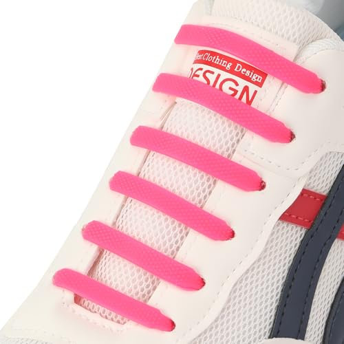CCSOFTIME Cordones de Silicona Elásticos Sin Atar para Niños y Adultos - Rosa de Goma para Zapatillas Deporte y Converse Altas