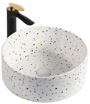 yixinzi-2024 Waschbecken Modernes, Schlichtes Aufsatzwaschbecken aus Keramik, rundes Waschbecken, vertieftes Waschbecken for Balkon und Badezimmer (40 x 40 cm) Aufsatzwaschbecken