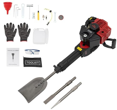Fridgestea 52CC 2 Stroke Petrol Tree Digger, Multifunctional Demolition Jack Hammer, Portable Drilling Machine, Concrete Breaker with Shovel, Point Chisel, Flat Chisel