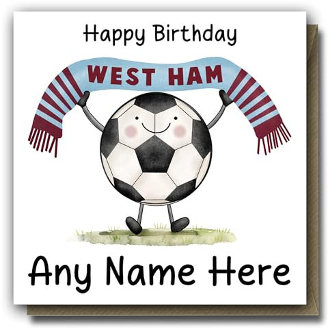 The Cards Man West Ham Football Birthday Card - Personalised greeting card for your son/grandson/nephew/daughter etc� ANY NAME