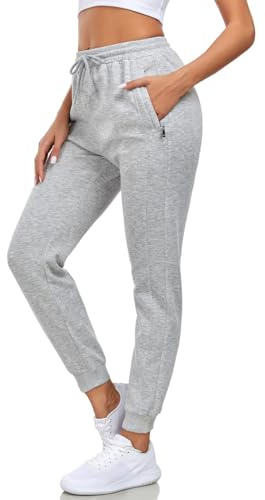 Beuwltpa Jogginghose Damen Baumwolle Sporthose Lang mit Reißverschlusstaschen Elastischem Bund Freizeithose Sweathose mit Regular Passform für Fitness,Yoga,Lauf