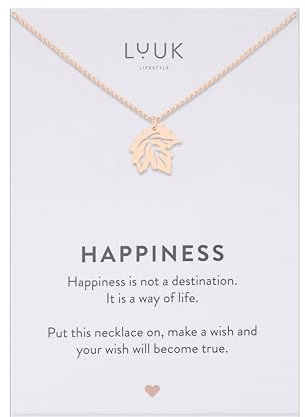 LUUK LIFESTYLE Delicate Necklace with Pendant made of Waterproof Stainless Steel, Gift for Women, Modern Jewelry Design, Maple Leaf, Rose Gold