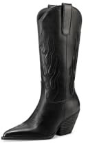 QUEEN HELENA Stivali Camperos con Tacco Stivaletti a Punta Texani Donna W302 (Nero, Sistema Taglie Calzature EU, Adulto, Donna, Numero, Media, 36)