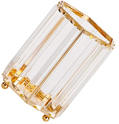 Lurrose Vase En Verre Doré De Luxe Pot À Crayons Design Hexagonal Pour Décoration De Bureau